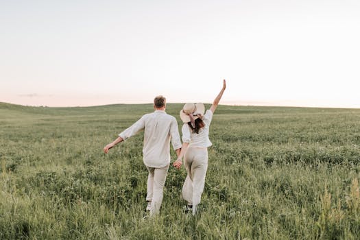 happy couple enjoying a walk