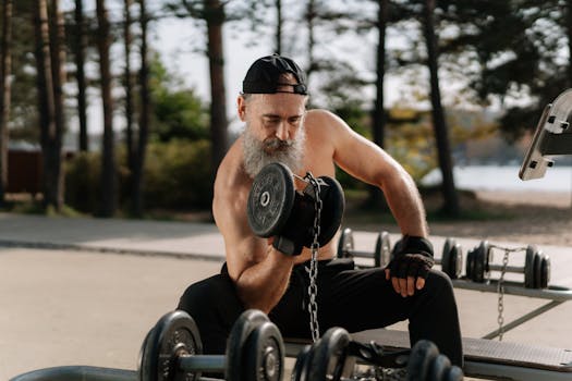 senior man exercising with weights