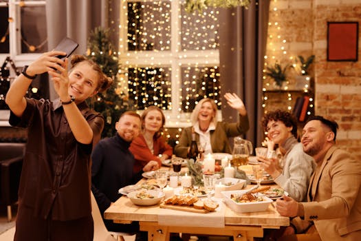 image of a family gathered for a virtual dinner