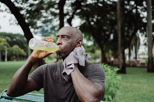 active man drinking water during a workout