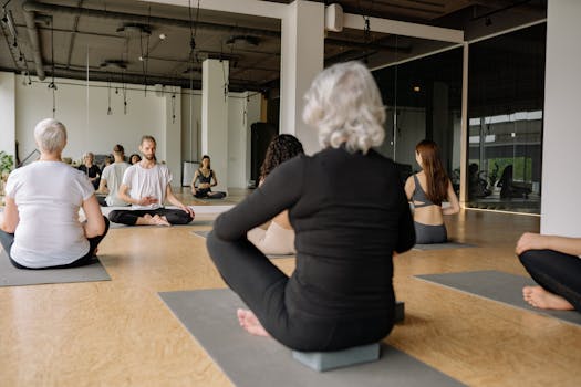 group of seniors participating in a guided mindfulness session