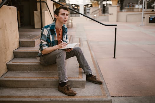 a man writing in a journal about his goals