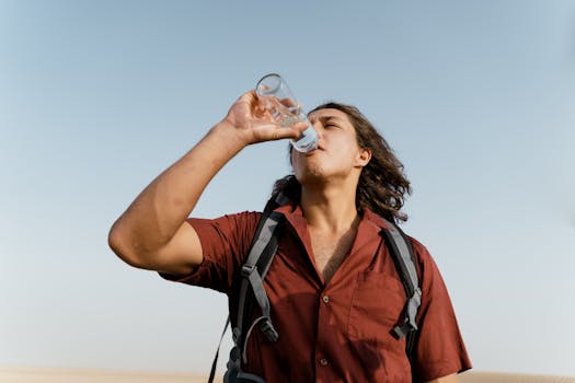 hydrated man drinking water